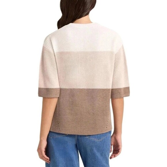 Matty M Womens Sweater XXL Knitted Taupe & White Elbow Sleeves Pullover Brown - Picture 9 of 10